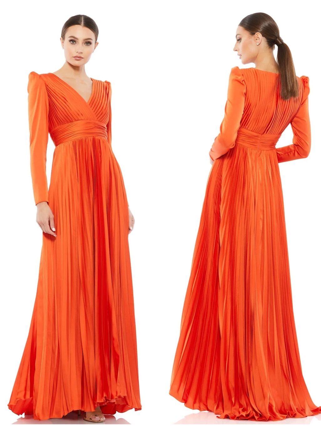 Ieena For Mac Duggal Sunset Long-Sleeve Pleated Gown Maxi Dress 26542 Nwt $458